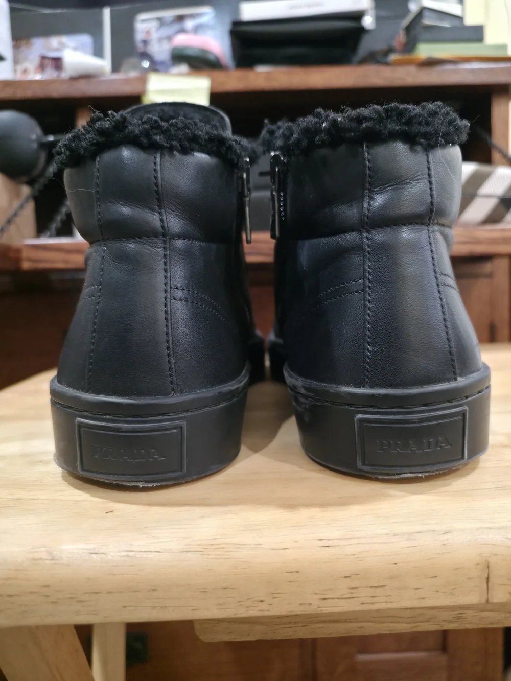 Prada Black Leather High-Top Sneakers with Rugged Sole - Picture 6 of 8